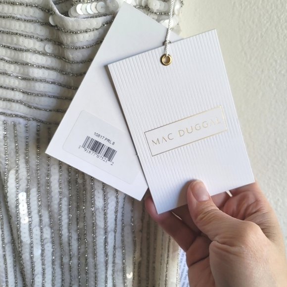 NWT Mac‎ Duggal, Sequin Spaghetti Strap Gown, Pearl, Size 8 -$498 - Picture 12 of 15